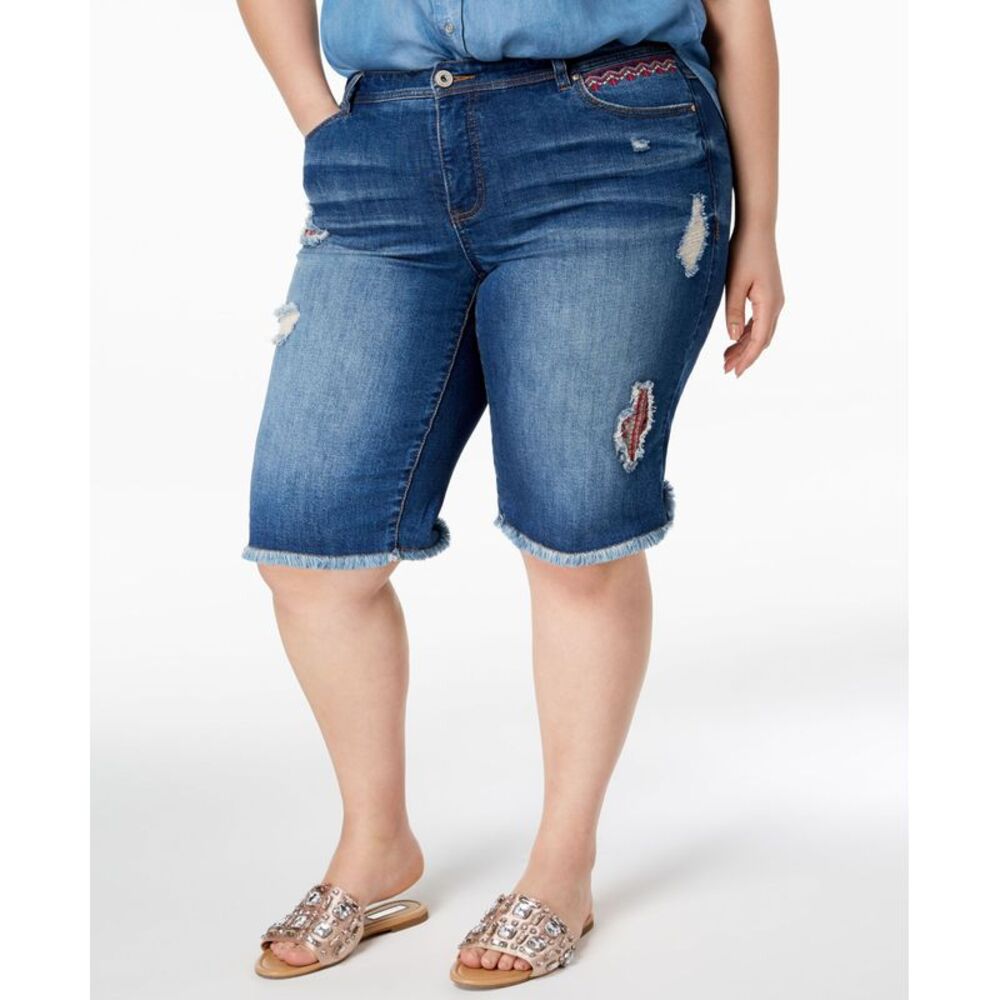 INC International Concepts Plus Size Ripped Denim Shorts